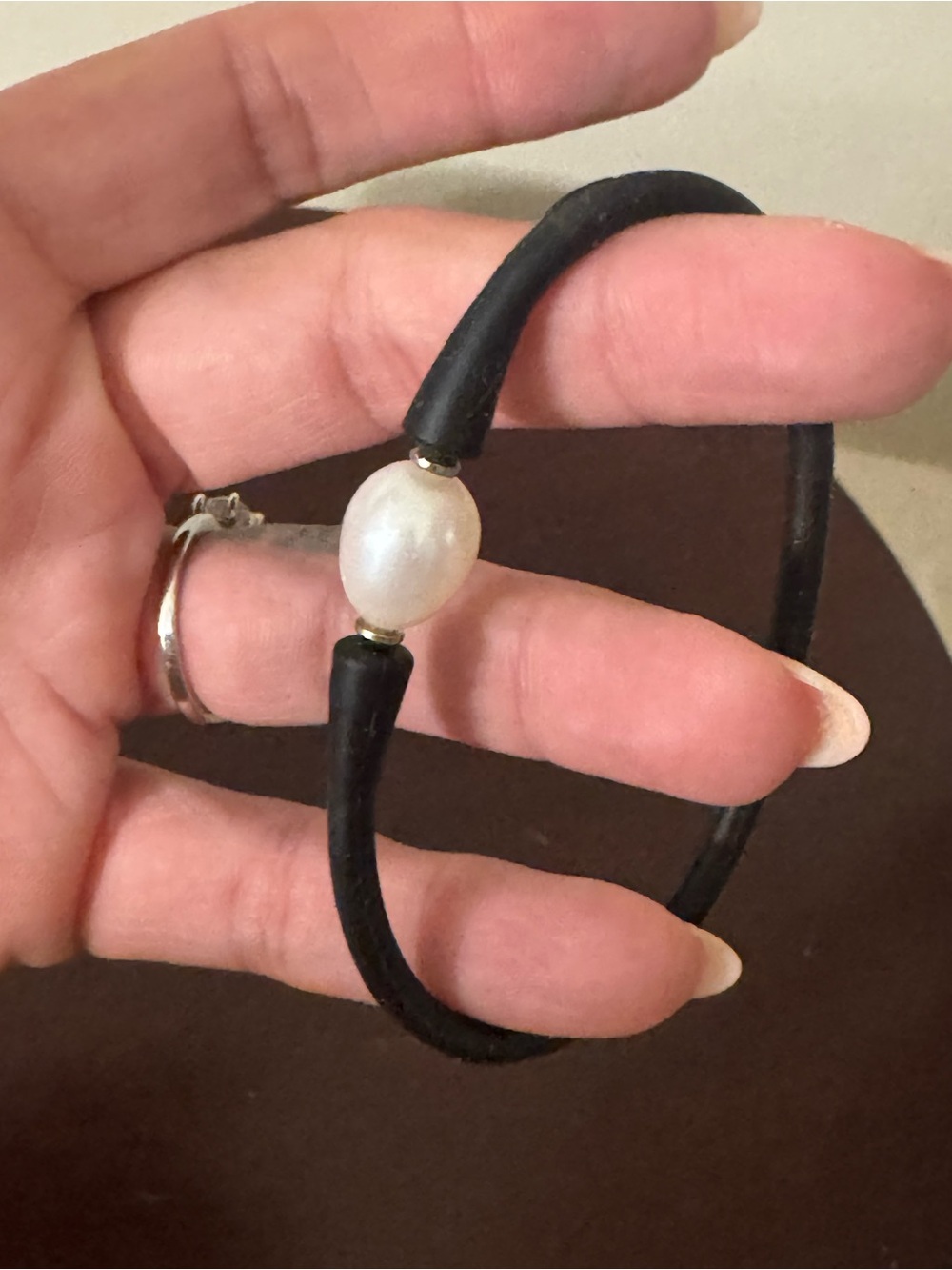 Freshwater Pearl on Black Cord Bracelet